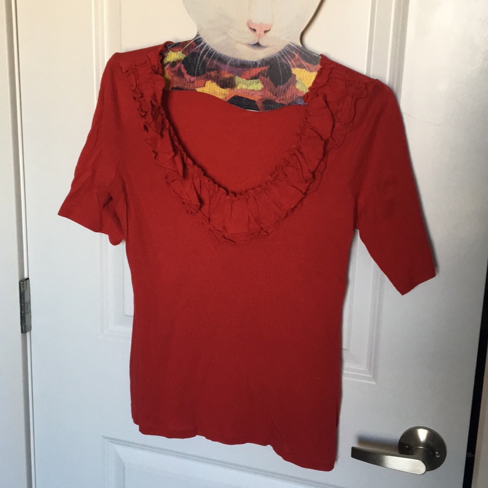 Express red shirt sleeve ruffle top